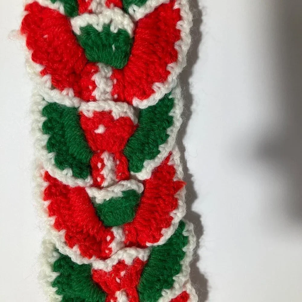 Vintage 60s Handmade Crocheted Santa Bell Wall Hanger Red‎ Green Tassle 4 x 31